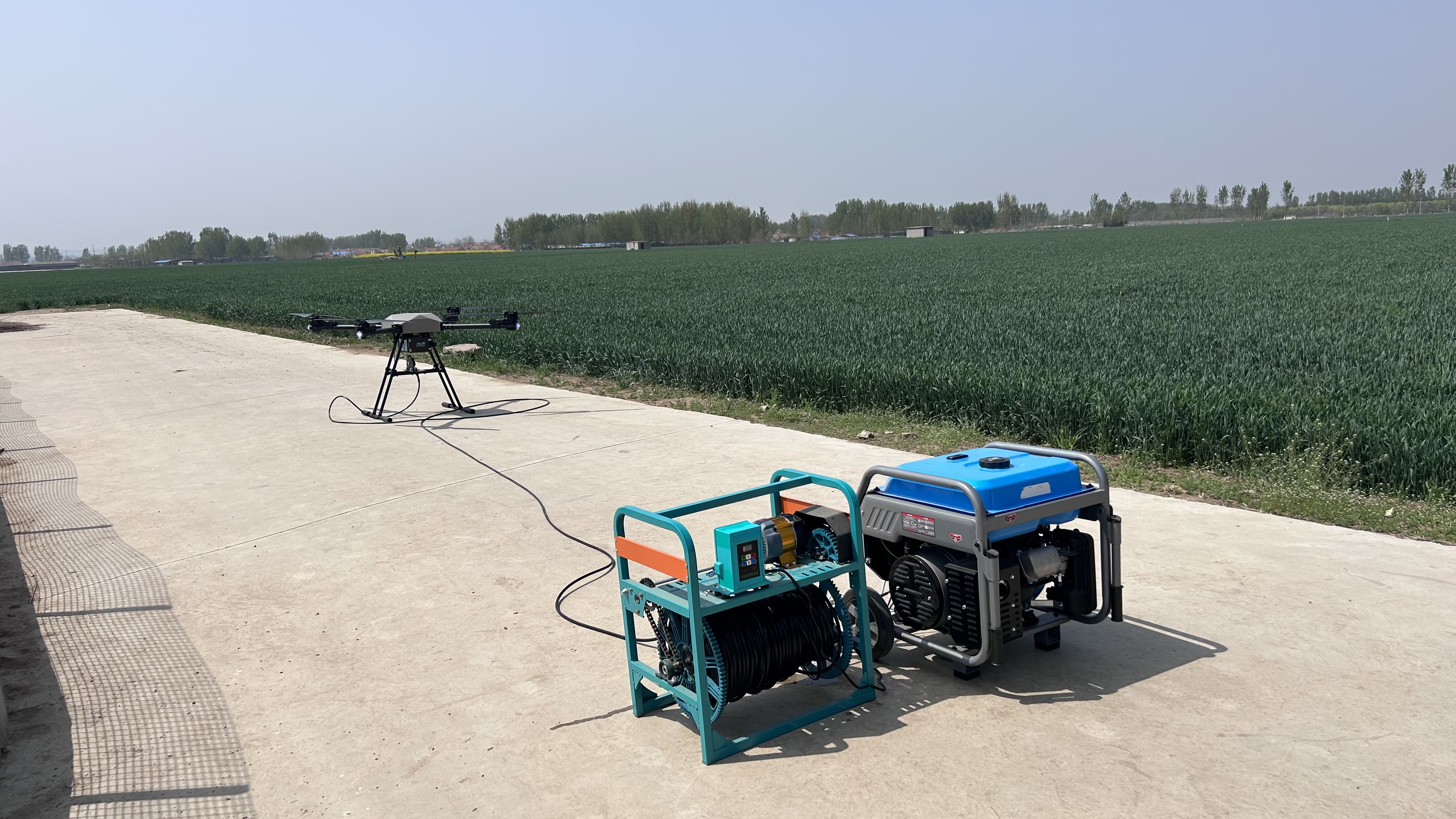 Cleaning drone, hose reel and support equipment arranged as a complete system